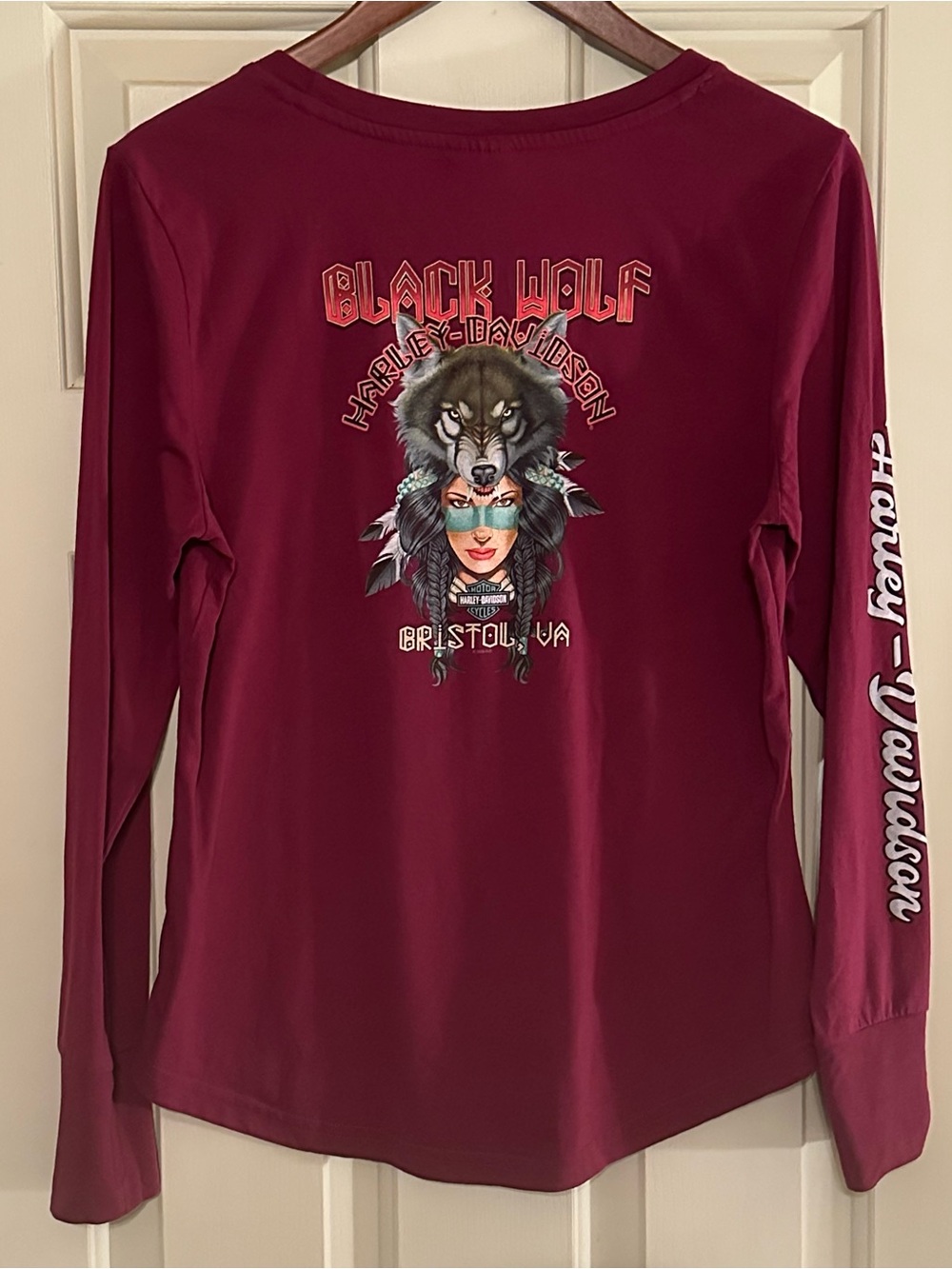 Harley-Davidson Women's Burgundy Black Wolf Long Sleeve Tee
